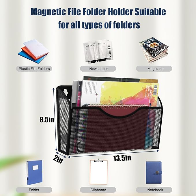 LQPAFZ Magnetic File Holder 1 Pockets File Folder Organizer, Office Hanging Magazine Rack for File Cabinets, Magnetic Paper Holder, No Drilling Mail Organizer for Refrigerator, Office