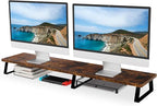 Aothia Dual Monitor Stand Riser - Metal Leg Monitor Stand with Drawer, Desk Shelf for PC, Laptop & Screen (Vintage)