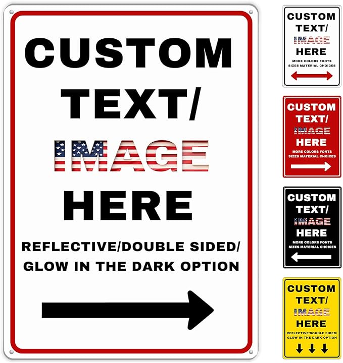 Custom Sign Large, Left or Right Arrow, Glow in the Dark/Reflective Option, 16''x12'' Personalized Large Metal Address Plaque, Customize for Business Logo, Office, Home, Yard, Outdoor