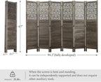 Svimi Folding Room Divider, 66.9 Inch 6 Panels Wood Carved Privacy Screens, Free Assembled Freestanding Portable Separation Wall for Home Office Restaurant Bedroom (Gray)