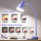 BOHON LED Desk Lamp with USB Charging Port, 3 Color Modes Fully Dimmable Reading Lamp, Auto Dimming Task Lamp, Flexible Neck Table Light for Office Dorm Bedside, Adapter Include