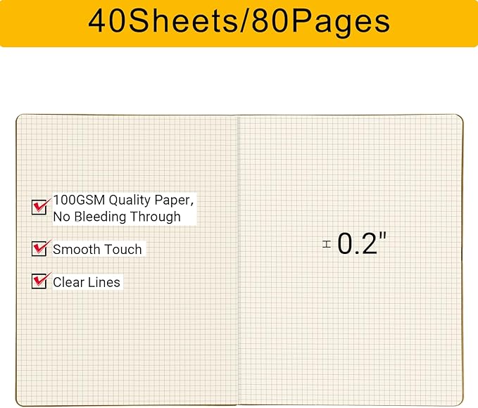 EUSOAR Graph Journal, 3 Packs Large A4 8.5" x 11" 40 Sheets/ 80 Pages, 100gsm Thick Paper Kraft Sketchbook Composition Diary Subject Notebooks Planner Journal for Office