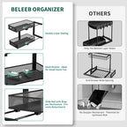 Beleeb Under Sink Organizer, 1-Pack of 2-Tier Metal Slide Out Pull Out Cabinet Organizer Shelf, Height Adjustable Organization and Storage Series, Bathroom/Desktop/Cabinet/Kitchen organization, Black
