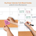 Comix Dry Erase Calendar Whiteboard Corkboard Combo, 36 * 24 inch Monthly Calendar and Bulletin Board Combination for Wall, Aluminum Frame Planner with Dry Erase Markers, Magnets, Push Pins
