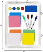 Whiteboard Set - White Board 15 x 12 in with 1 Dry Erase Eraser, 4 Dry Wipe Markers, 4 Magnets and 6 Magnetic Labels - Small Wall Hanging Reminder Magnetic Board for Home, Office, Cubicle and Desk