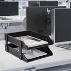 Leather Desk Organizer,2-Tier Stackable Letter Tray Holder,Office Supplies Desktop Storage Box for Document,Stationery,Magazines,Newspapers,Letters and Other Home Office Paper Sundries,Black