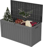 PATIOEASY 100 Gallon Waterproof Large Resin Deck Box，Storage Box for Patio Cushions(Grey)