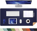 Leather Desk pad Protector, Large Desk mat with Natural Cork & PU Leather,Mouse pad,Non-Slip Office Desk Mat,Waterproof Desk Writing Pad for Office and Home (35in*17in, Blue)
