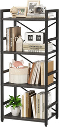 Homeiju Black Bookshelf, 4 Tier Small Bookcase, Black Metal Small Bookcase, Book Shelf Organization and Storage for Living Room, Bedroom, and Home Office
