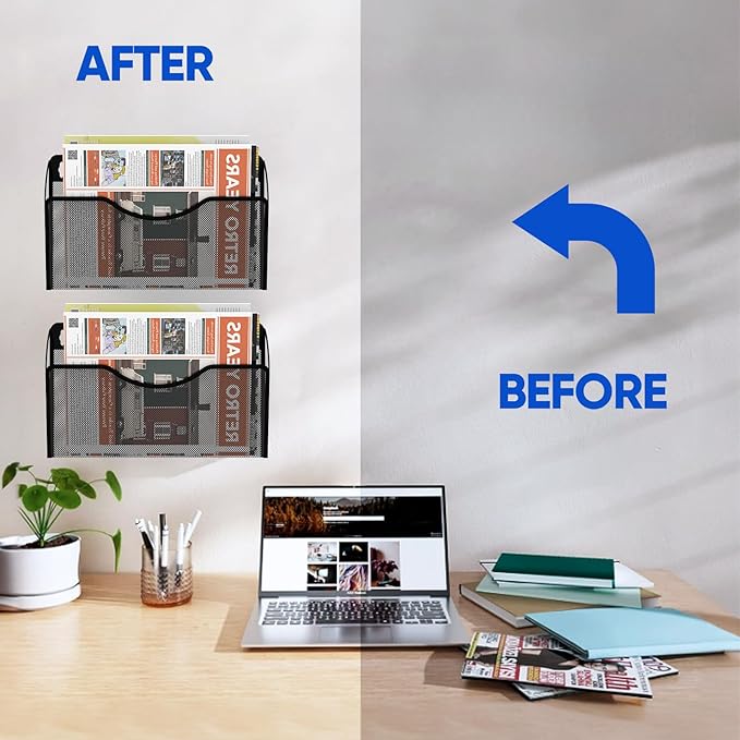 LQPAFZ Magnetic File Holder 2 Pockets File Folder Organizer, Office Hanging Magazine Rack for Refrigerator, White Board, No Drilling Paper Document Holder Mail Organizer for File Cabinets
