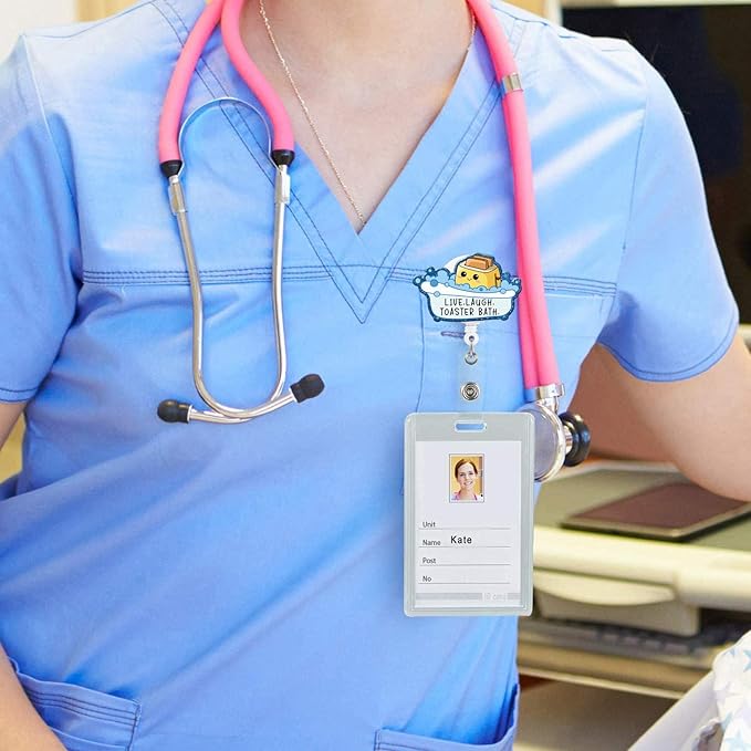 Generic Retractable Badge Holder with ID Clip - Acrylic Badge Accessory for Nurses, Office Workers, Teachers & Students