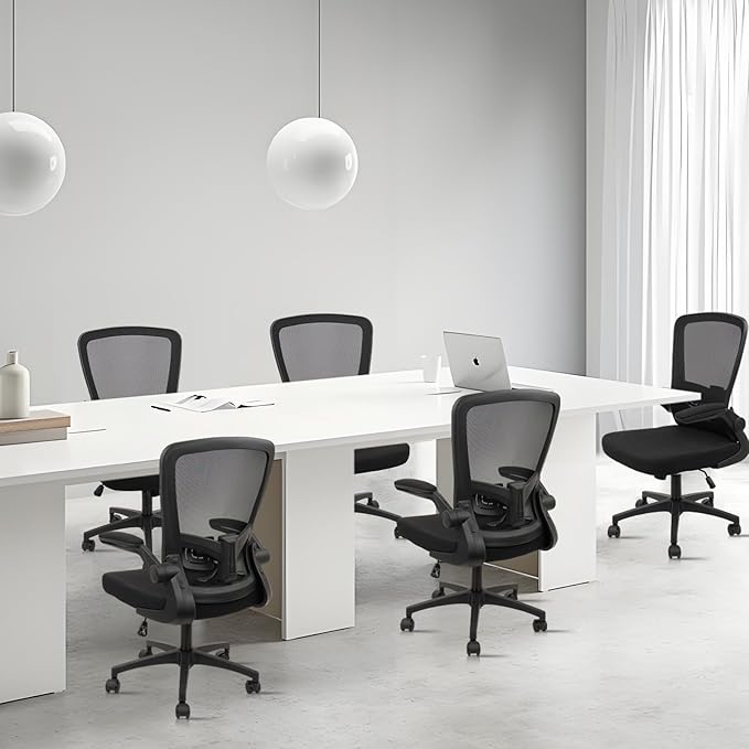 Office Desk Chairs with Wheels, Ergonomic Mesh Chair with Adjustable Height Lumbar Support, Rolling Swivel Computer Task Chair with Flip Up Armrests for Home, Study, Conference, Black (4PK)