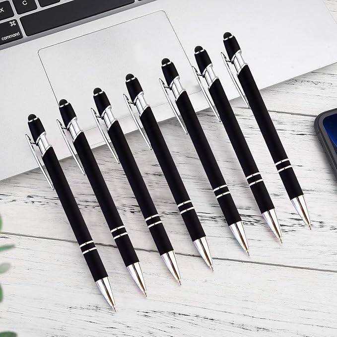 PASISIBICK 8 Pack Black Ballpoint Pens 2-in-1 Stylus Retractable Metal Stylus Pen for Touch Screens with Stylus tip, 1.0 mm Black Ink