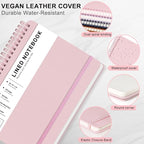 Lined Spiral Journal Notebook, B5 Spiral Notebook, 7.8''×10'' Journaling Notebooks for Work, School, Women, College Ruled Spiral Notebook, Hardcover Leather Notebook for Note Taking Business, Pink