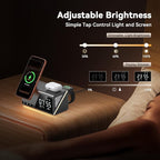 4URPC 6-in-1 Alarm Clock Wireless Charging Station for Apple Multiple Devices,MagSafe Charging Dock for iPhone 17/16/15/14/13 Series, Apple Watch, AirPods,Wireless Charger with Night Light/Alarm Clock