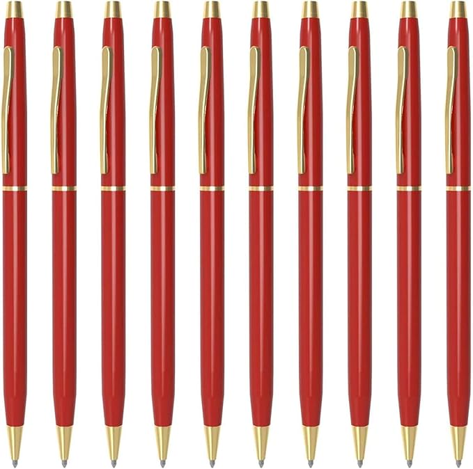 Cambond Ballpoint Pens Red Pens - Metal Black Ink 1.0 mm Medium Point Retractable Nice Pens Smooth Writing Pen for Journaling Men Women Police Uniform Office Business, 10 Pack (Red)