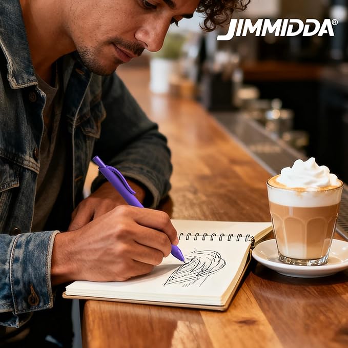 JIMMIDDA Ballpoint Pens Bulk - 107 Pcs Black Ink Pens in Bulk | 1.0 Medium Point Smooth Writing, Retractable No Bleed Ball Point Pen for Men Women (Purple Barrel)