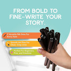 Incraftables Calligraphy Brush Pens – Pack of 9 Assorted Tips – Black Chisel Tip Markers for Hand Lettering, Writing, Sketching, Scrapbooking, & Art Projects – Beginner Kit for Kids & Adults