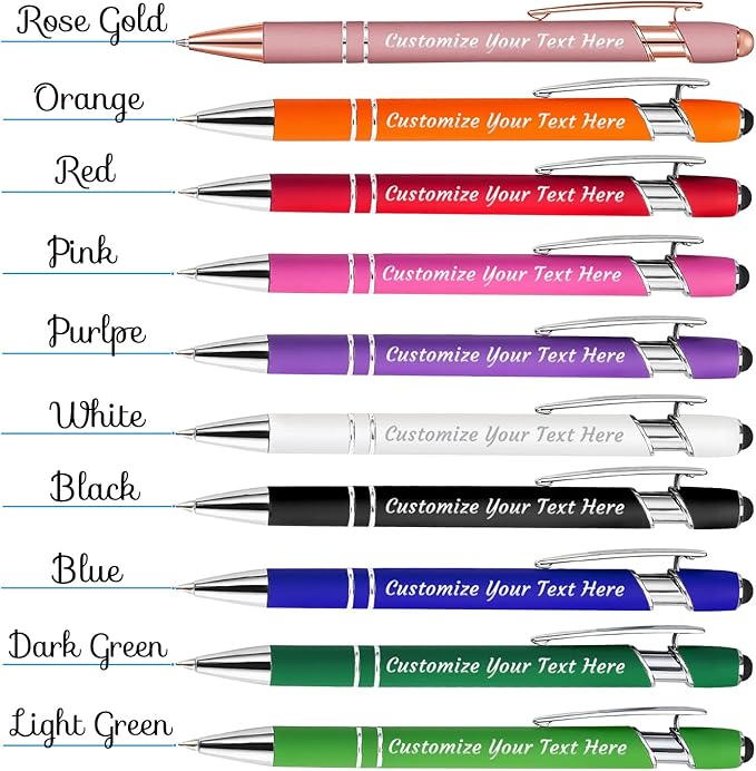 Personalized Pens Bulk 150 with Name Custom Engraving Ballpoint Pens with Stylus Tip Customized Smooth Writing Pens Personalized Gifts for Anniversary Birthday or Graduation(White,Black Ink)