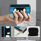 BWEGRHE Cute Credit Card Holder with Zipper, Blue Cassette RFID-Blocking Card Case Small Wallet for Women Men, Multi-slot Card Organizer Case Travel Accordion Wallet