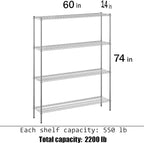 Regal Altair 14" Deep x 60" Wide x 74" Height Wire Shelving Kit | 4-Tier | NSF Commercial Storage Rack Unit