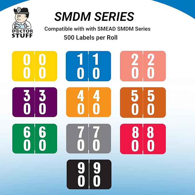 Doctor Stuff - File Folder Labels, Terminal Digit Filing, Consecutive Double Digit Numbers 80-89, Compatible with SMEAD DDS - SMDM Series Chart Stickers, Red, 1" x 1-1/2", 500/Roll