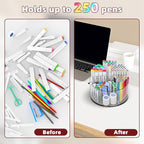 Absonic 2 Pack Acrylic Pen Organizer, 360 Rotating Clear Colored Pen and Pencil Crayon Marker Holder Caddy for Desk, Desktop Storage and Organizer for School Art Supplies
