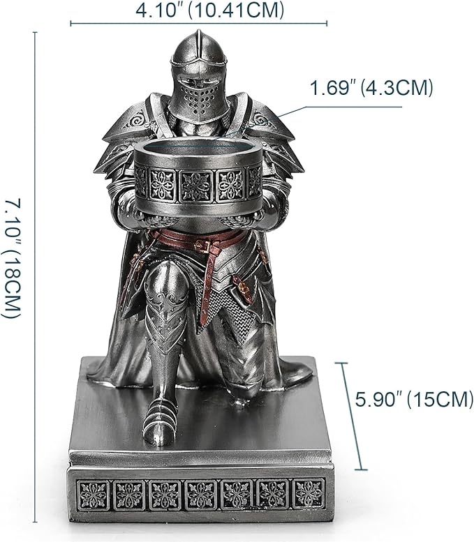 King's Guard Kneeling Knight Candlestick Holders Resin Posture TeaLight Holder Warrior Mobile Phone Stand Pen Holder Candle Holder for Restaurant, Altar, Home Table(Silver)