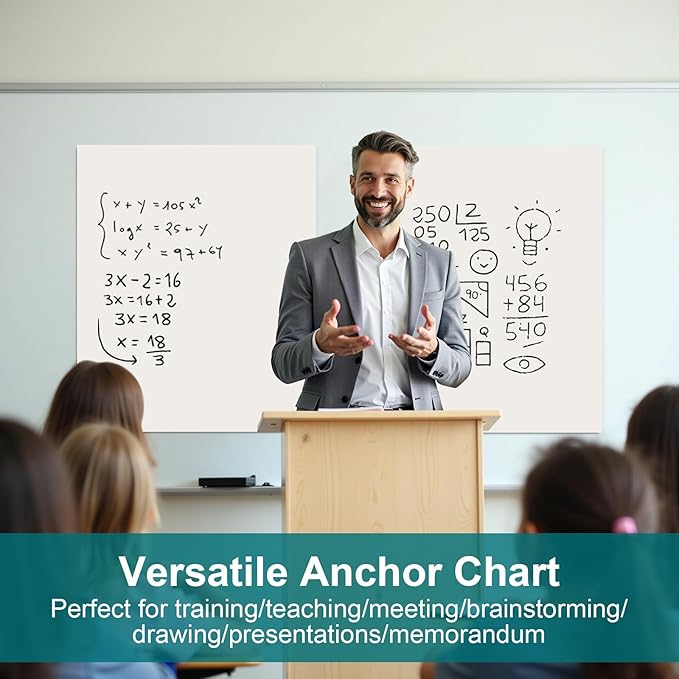 ViVin Super Sticky Easel Pad, 25 x 30 Inches Flip Chart Paper for Teachers, Large Self Stick Easel Paper, Teacher Anchor Chart, 30 Sheets/Pad, 6 Pads/Pack