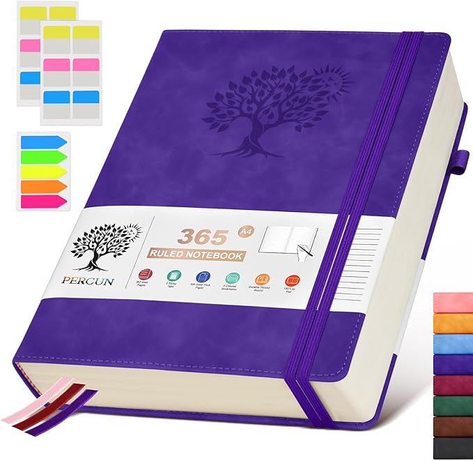 A4 Lined Journal Notebook，365 Page Large Leather Journals for Writing Women Men，Hardcover Notebook with 100Gsm Thick Pages for Travel，Work，School，College Ruled, Daily Diary (8.5" x 11.4")