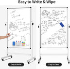 Rolling Whiteboard, Double Sided Magnetic Dry Erase Board Height Adjustable Whiteboard with Stand for Home Office Classroom (44" x 28")