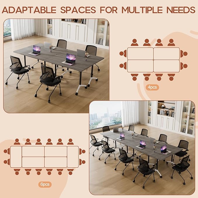Folding Conference Table 4ft 5ft, Foldable Office Meeting Desk for 6 People, Multiple Sizes Colors Mobile Conference Room Table for Training Room School Business Furniture (4, Grey, 47in)