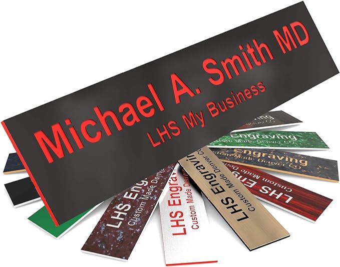Engraved Name Plates for Door Sign Personalized Black Plastic Plaque with Red Letters - Made in USA 2x6 B19