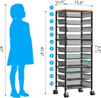 Simple Trending 12 Tier Rolling File Cart,Wood Desk File Organizer with Sliding Trays and Wetal Mesh Paper Letter Storage Multi-Functional Rolling Clutter Cart for Office, Home, School, Black