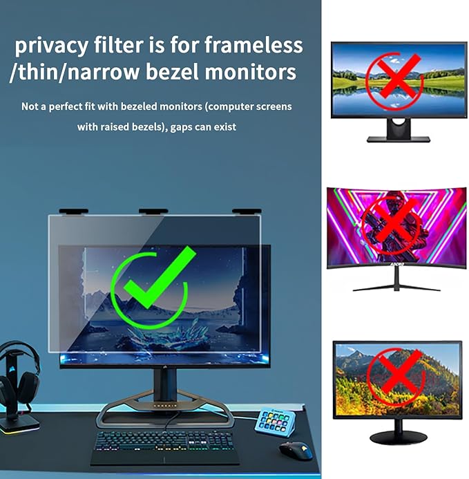 21.5 Inch Magnetic Hanging Computer Privacy Screen for 16:9 Widescreen Monitor, Removable Privacy Screen Anti Glare Blue Light Computer Screen Privacy Shield, Anti-Scratch