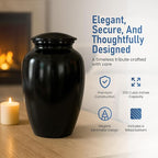 Modern Memorials Cremation Urn for Ashes - Large Urn for Man & Women - 200 Cubic Inches - Includes Velvet Storage Bag - Black