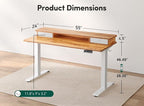 FEZIBO 55 x 24 Inch Height Adjustable Electric Standing Desk with Double Drawer, Computer Desk, Home Office Stand Up Table with 4 Height-Adjustable Feets & 2 Hooks, Light Rustic
