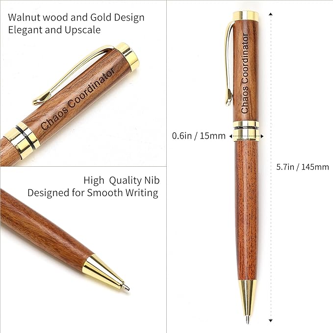 Best Wooden Pen Set with Holder, Chaos Coordinator Gifts for Women, Boss Gift for Men Supervisor Presents for Boss Female Leadership Nurse Office Manager Gifts Funny Custom Personalized Wood Pens