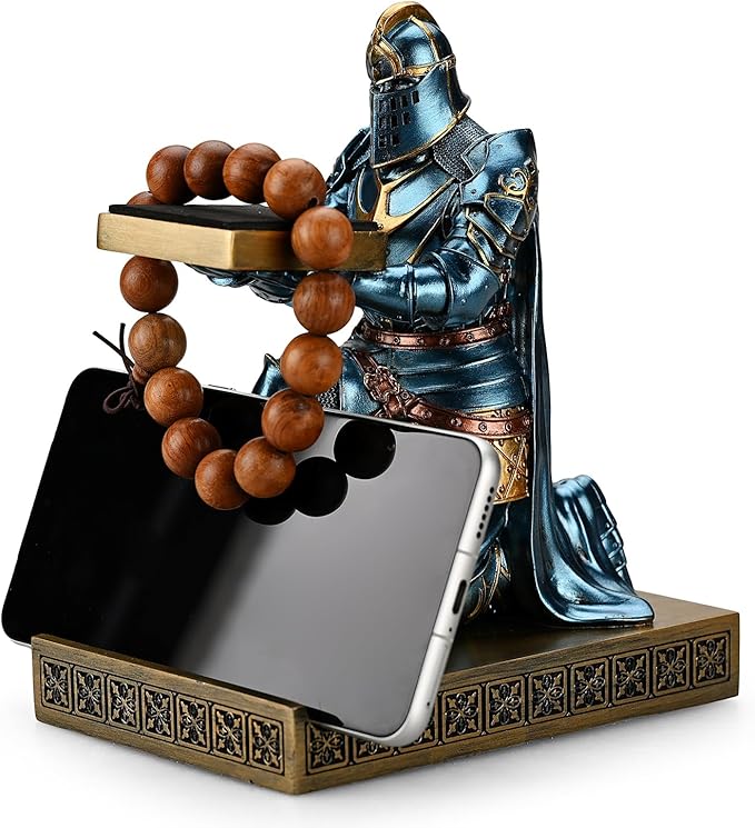 King's Guard Watch Display Stand Eyeglass Jewelry Bracelet Necklace Holder Trays Towers Resin Pen Holder Warrior Knight Mobile Phone Stand for Office & Home (Blue)