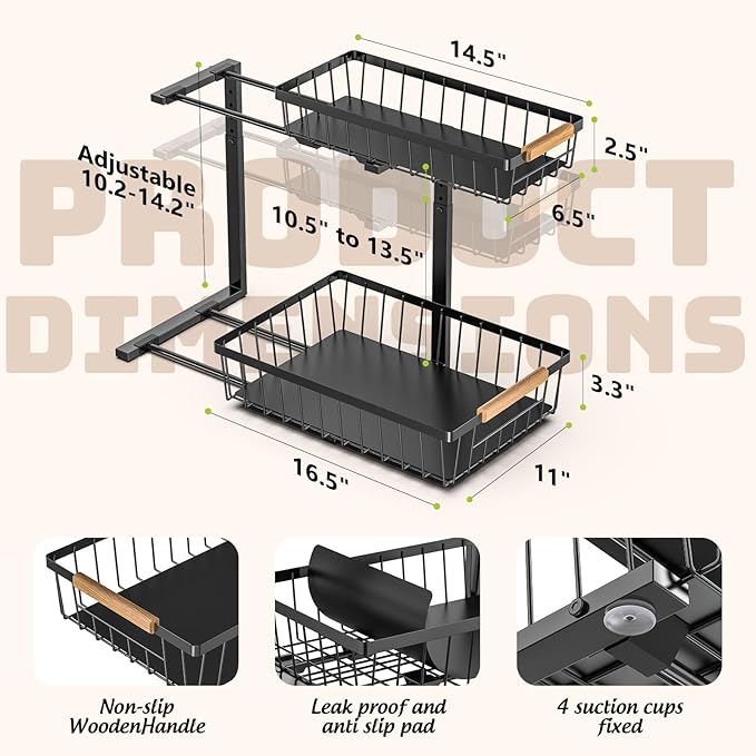 Dihmpor Under Sink Organizer and Storage, 2 Pack Slide Out Under Cabinet Storage Pull Out Sink Shelf Cabinet Storage Shelves, Undersink Organizers for Kitchen Bathroom Cabinet