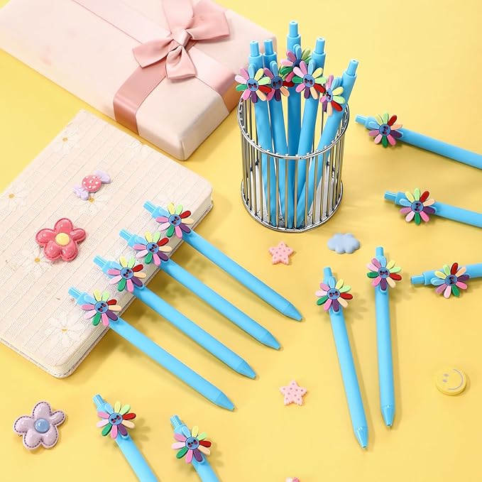 30 Pcs Daisy Scout Ballpoint Pen Bulk Retractable Writing 1.0 mm Medium Point Black Ink Blue Fancy Gift for Friend Troop Scout Leader Daisy Lover Gift Party Favor School Supplies