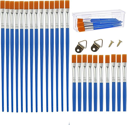 50Pcs Children's Drawing Pen Set, Loose Brush Washable Art Brush, Suitable for Students, classrooms and Handicraft Painting, doodling, Watercolor Painting and face Painting Blue-50pcs（Flat Head）