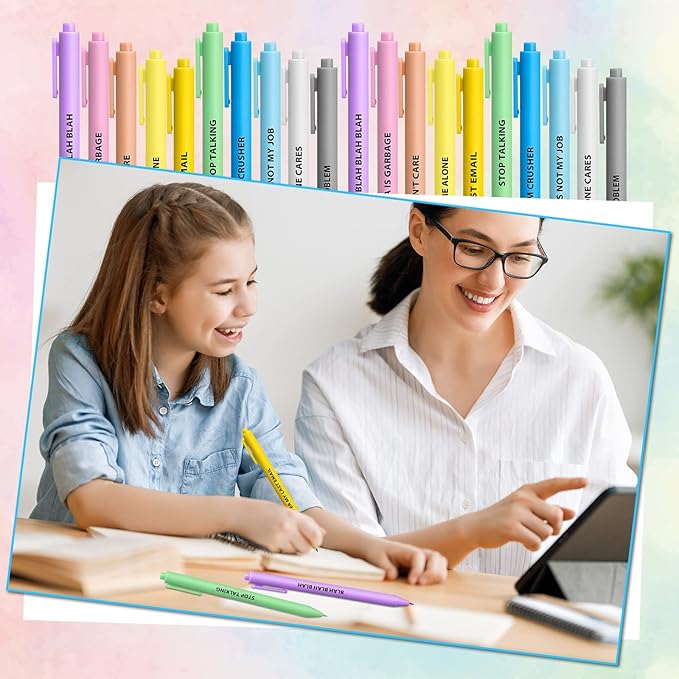 Epakh 50 Pcs Funny Pens Inspirational School Pens Bulk Positive Motivational Quotes on Ballpoint, Black Ink Pen for Adults Back to Schools Gift from Teacher(Interesting,Macaron Color)