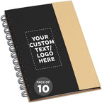 DISCOUNT PROMOS Custom Eco Friendly Spiral Notebooks with Pens Set of 10, Personalized Bulk Pack - Perfect for School, Office, Home - Black