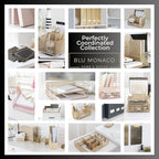 BLU MONACO Declutter in Style - Set of 6 Black Foldable Magazine File Holders with Gold Label Holders - Cardboard Magazine Storage Box & Desk Organizer for Workspace and Shelves