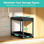 APWNRJA Under Sink Organizers 2 Pack, Pull-Out Sliding Cabinet Organizer with 2-Tier Storage Shelf & 4 Hooks, Multi-Purpose for Kitchen & Bathroom (13 Inch, Black)