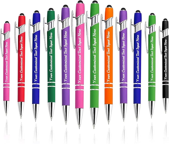 Personalized Ballpoint Pen 12pcs, Custom Pens Free Engraved Bulk with Name Logo, Soft Black Ink Stylus with Touch Metal Office, Gift for Anniversaries, Graduations, Birthdays