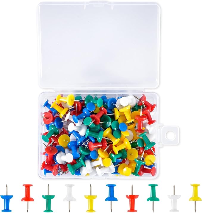 120Pcs Push Pins for Bulletin Board, Thumb Tacks for Cork Board, Colorful Plastic Head, Steel Tip, Thumbtacks for Wall Poster Photo Maps Pictures Office Home Decor