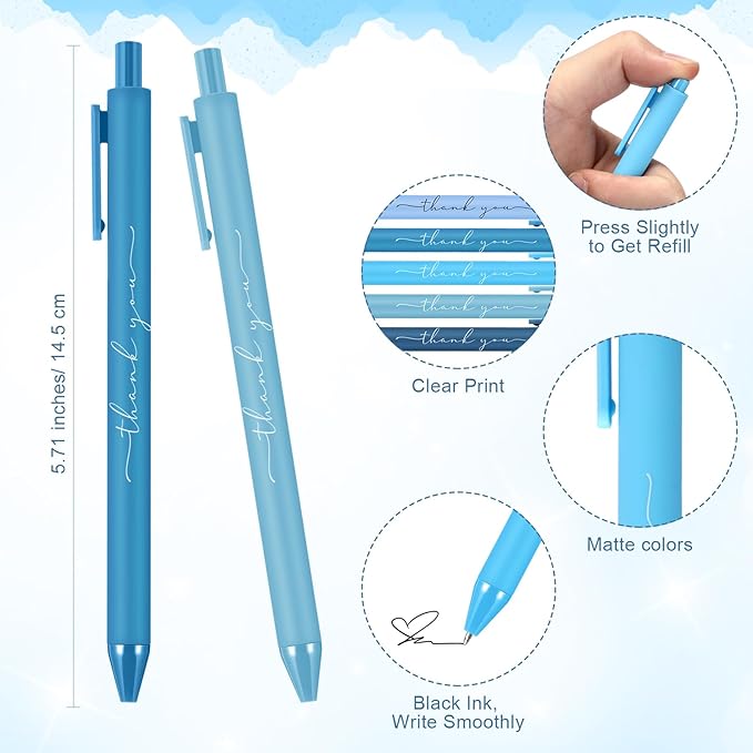 30pcs Thank You Pens Bulk Cute Multicolor Ballpoint Pen for Men Women Server Accessories Employee Holiday Appreciation Gifts for Teacher Office Back to School Party Favor (Blue)