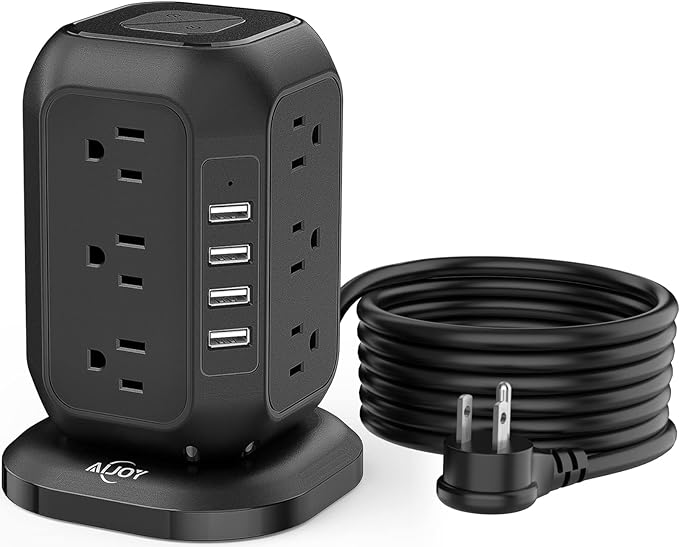 AiJoy Power Strip Tower 16.4 ft Cord, Surge Protector with 12 AC Outlet and 4 USB Ports, Charging Station Extension Cord with Multiple Outlets for Home, Office, Dorm Room Essentials
